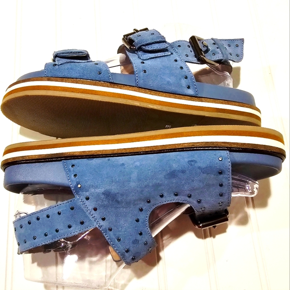 Anthropologie Pilcro Studded Suede Slingback Sandals Powder Blue - Picture 8 of 11